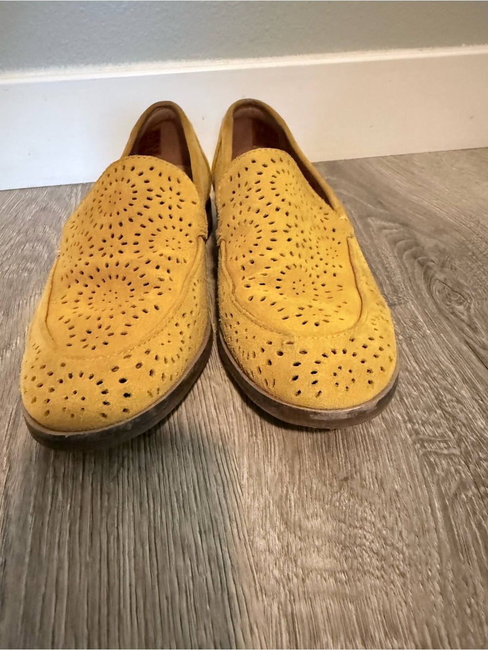 Clarks Mustard Suede Perforated Slip-On Loafers - Picture 6 of 10